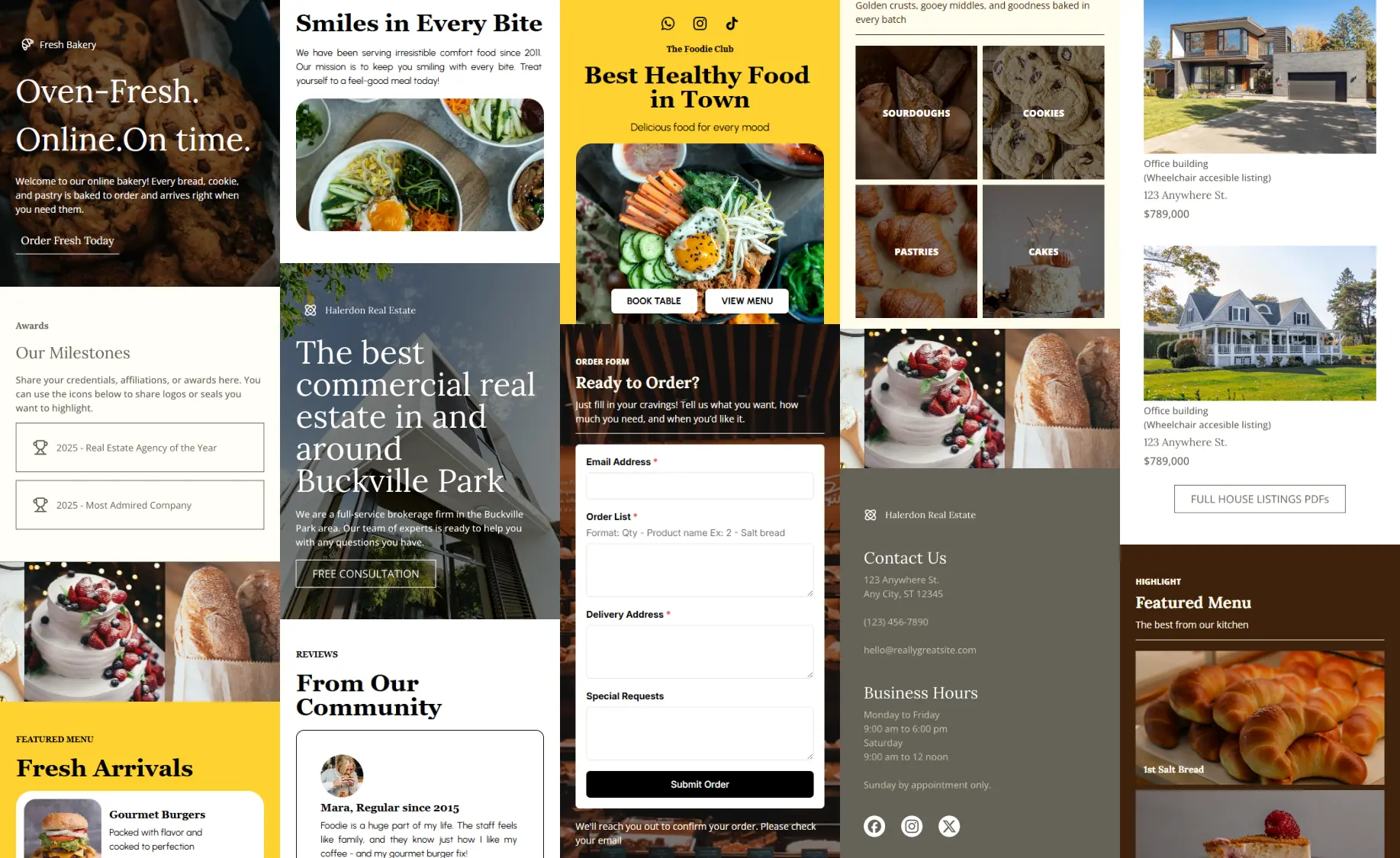 Gallery of mobile-first LinkStudio templates for real estate, salons, cafes, and guest houses