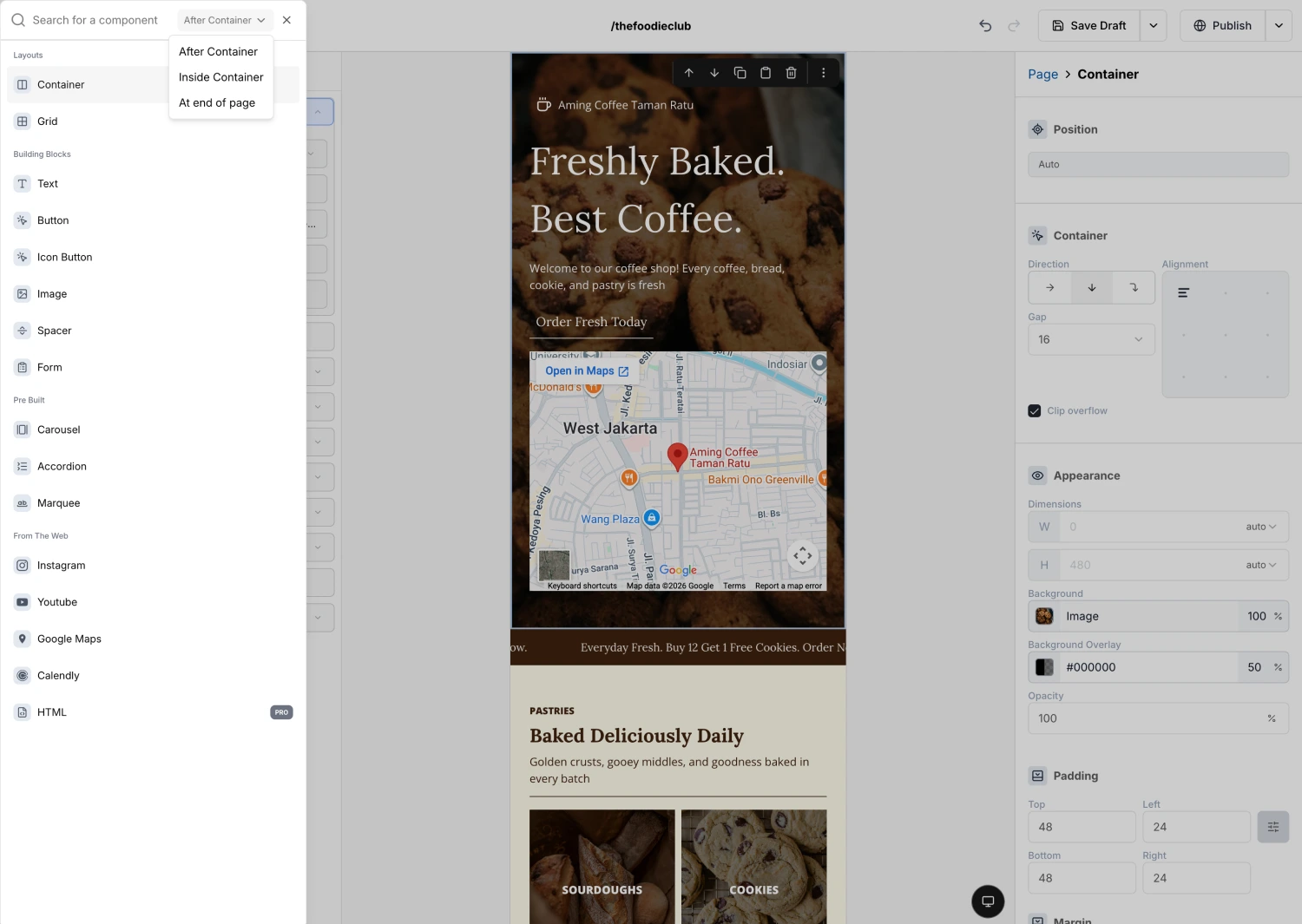 The Insert menu with its component categories